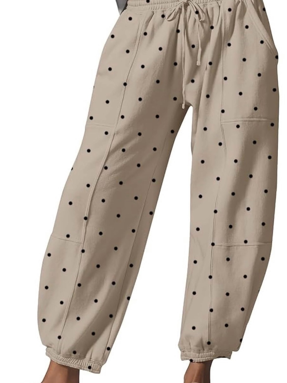 Amazon Beige Polka Dot Jogger Pants with Drawstring